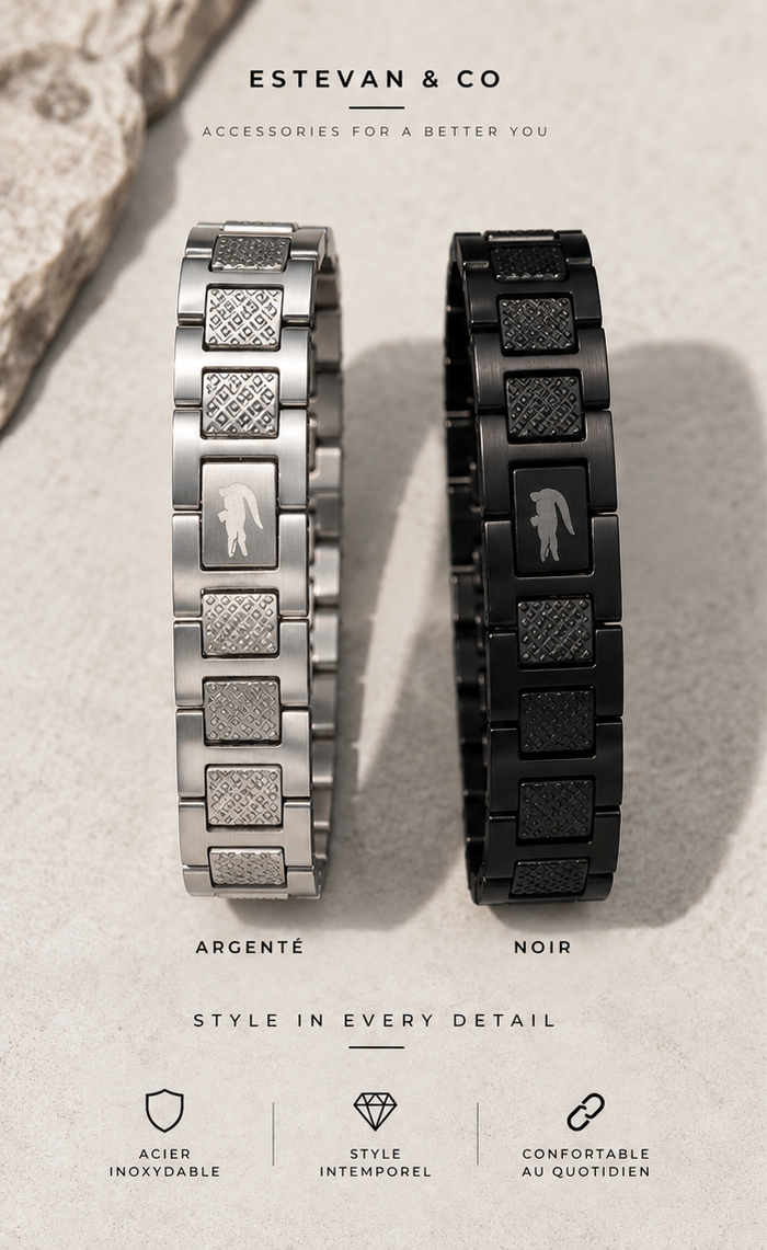 Bracelet Homme — Argenté & Noir — Estevan & Co.