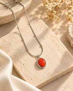 Collier Pierre Ovale Unisexe — Corail — Estevan & Co.